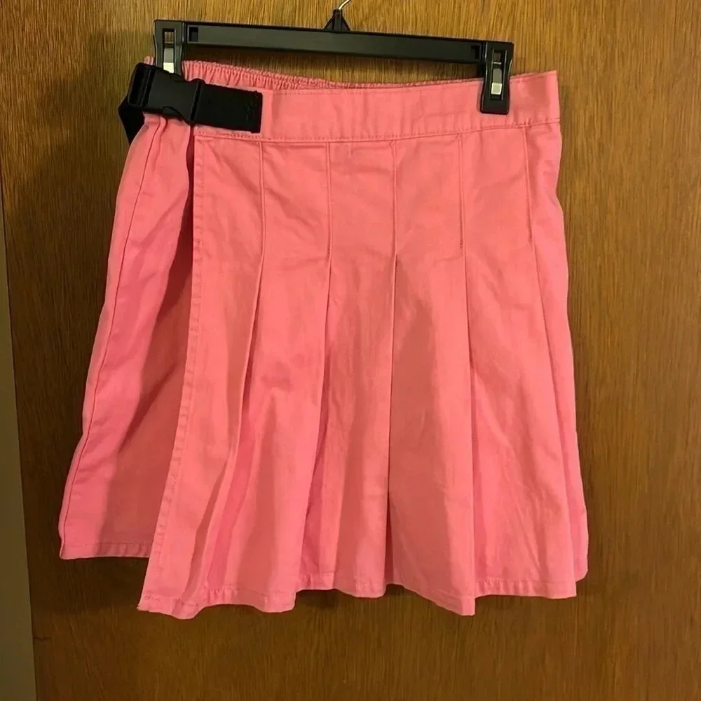 Nordstrom BP Summer Pink Pleated Skirt $45 Size XS Faux Wrap Buckle Cotton NWOT